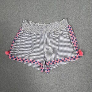 Vineyard Vines Striped Smocked Shorts Tassel Trim Blue Pink Women's Medium Boho